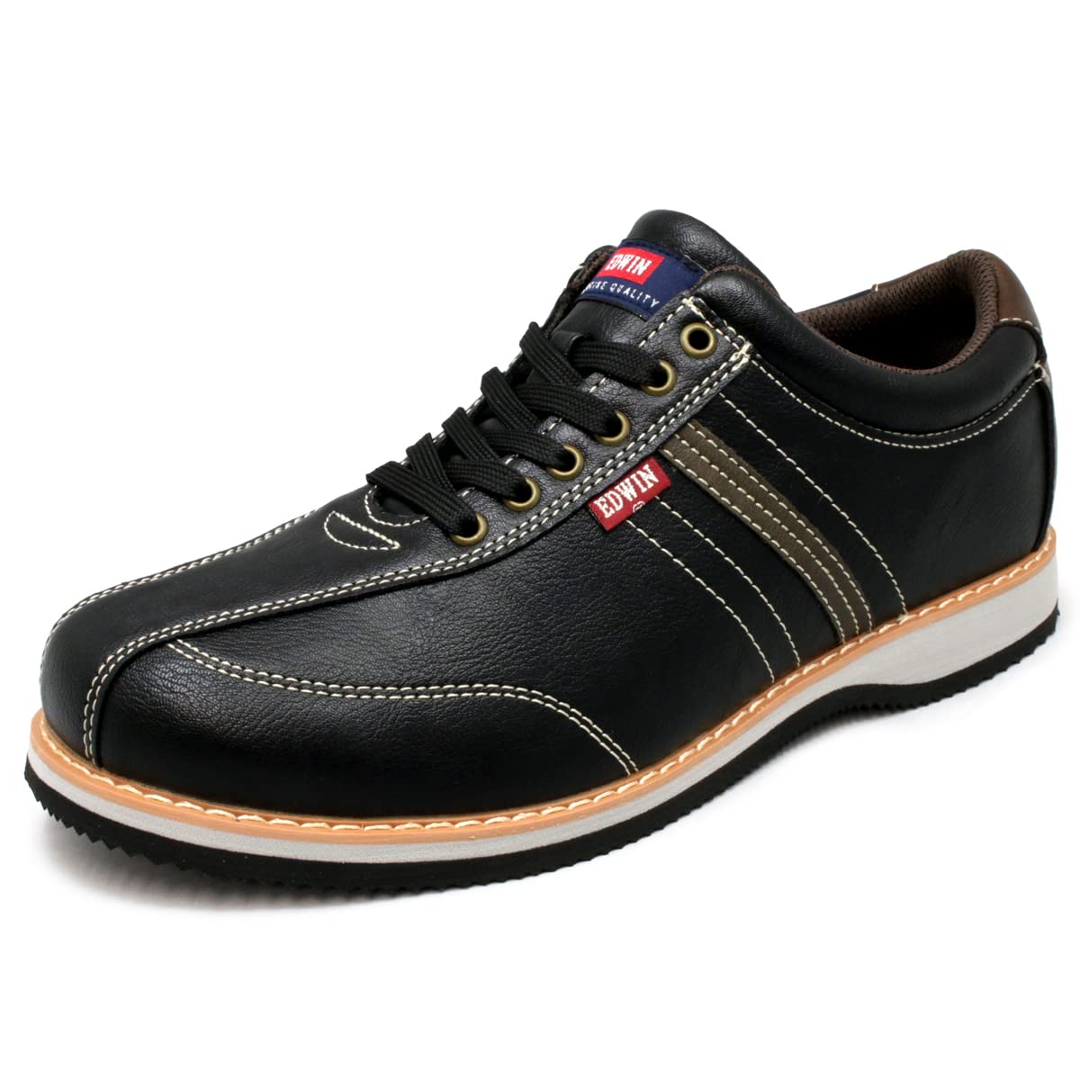 

Edwin Men s Casual Shoes, Lightweight PU Leather Sneakers, 3E, Premium Material, Soft Lace-Ups, Stylish, Black or Brown, edm9803, Size 28.0