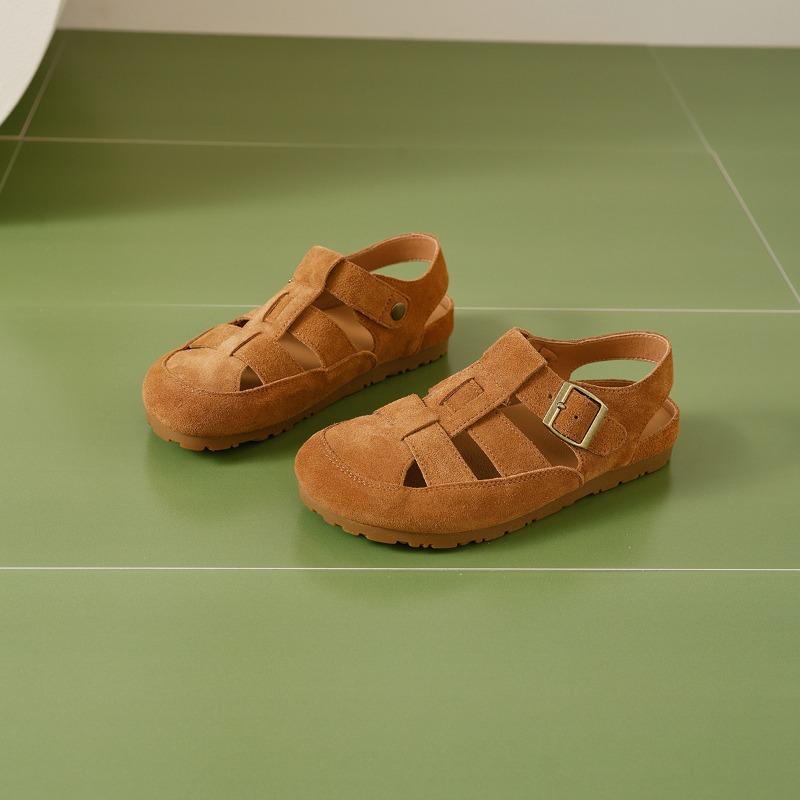 

Fashion Retro Summer Shoes Women Genuine Leather Sandals Soft Suede Leather Shoes Flat Non-slip Brand Ladies Sandals Yellow Brown D449 35 коричневый