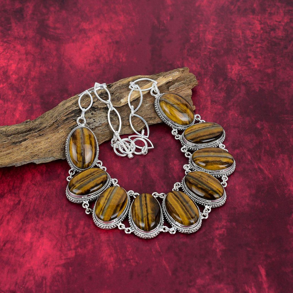 Tigerøye 925 Solid Sterling Sølv Halskjede Justerbart, Kjede Halskjede Håndlaget Edelsten, Gave Til Mamma Antikke Smykker