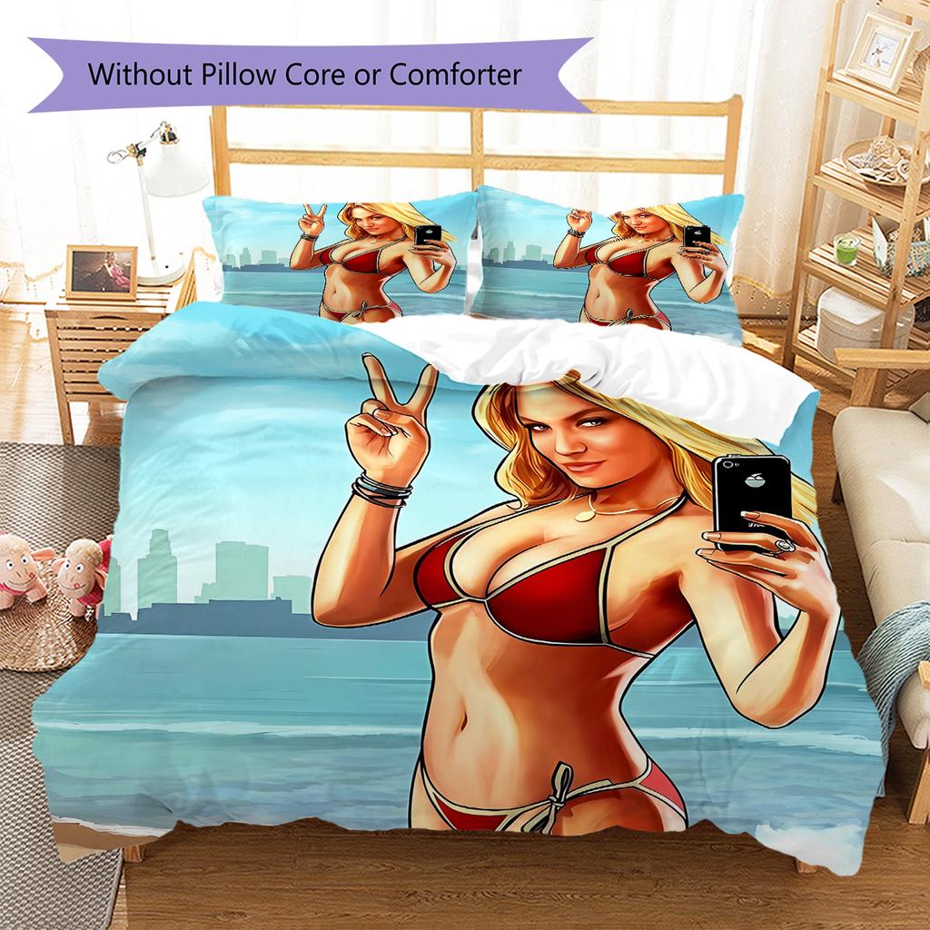 Grand Theft Auto Pattern Bedding,Quilt Set Quilt Cover Pillowcase Home Birthday Gift (1 * duvet cover + 2 * pillowcase, without core)