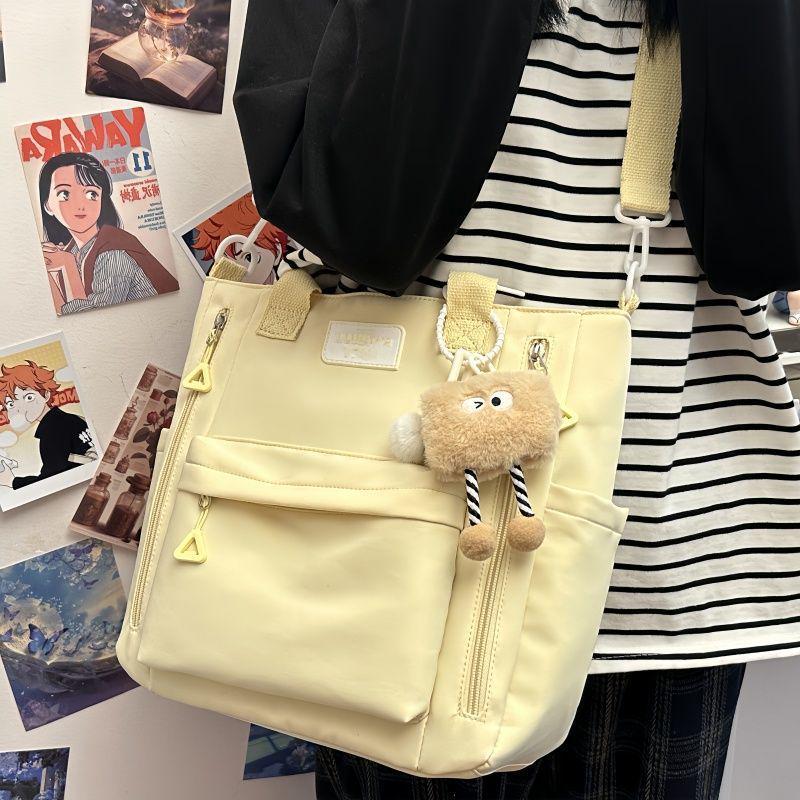 Cream Commuting Crossbody Tote Bag - Large Capacity, Versatile, One-Shoulder Handbag for Students