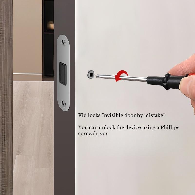 Minimalistisches Zinklegierungs-Unsichtbares Türschloss - Griffoses Verstecktes Schloss für Innen-/Außentüren (Schlafzimmer, Badezimmer, usw.)
