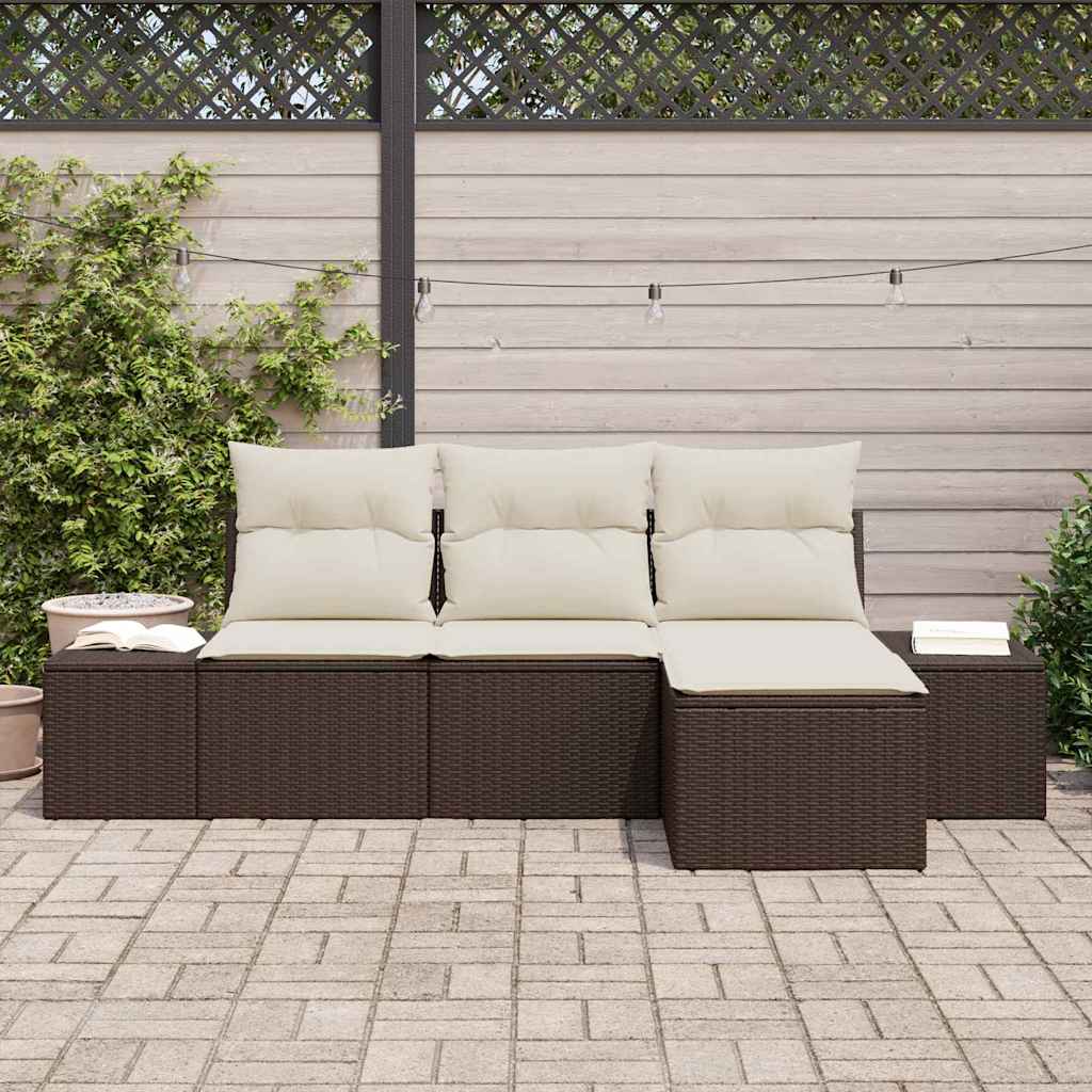 4 Piece Brown Poly Rattan Sofa Set with Cushions