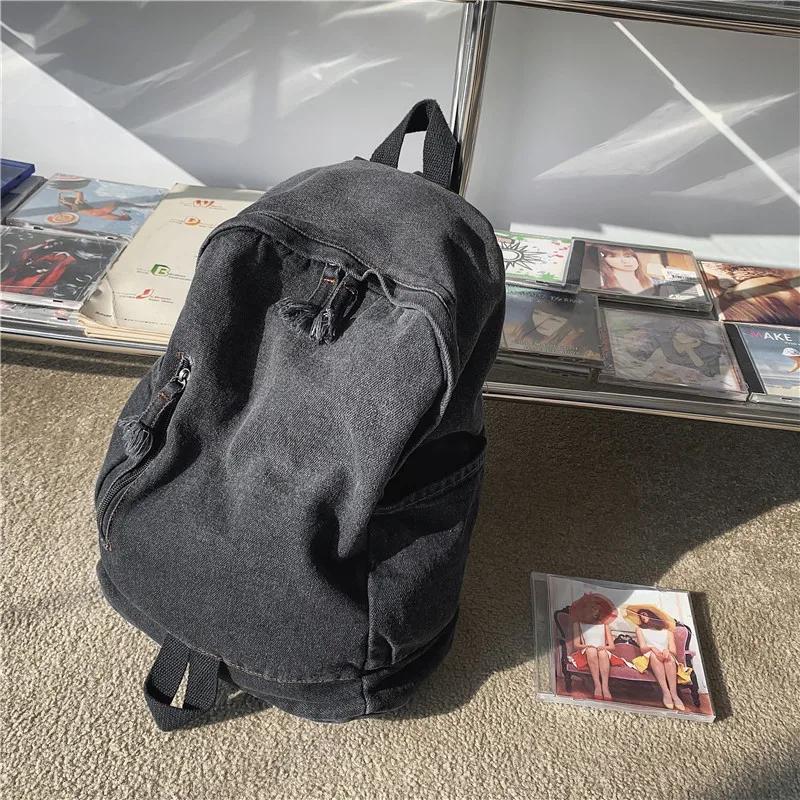 

Креативный рюкзак на молнии 2023 года, рюкзак большой вместимости, джинсовый рюкзак для повседневной носки, школьная сумка с двойным плечевым ремнем для друга на день рождения чёрный