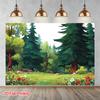 Whimsical Woodland Tapestry Pine Tree Meadow Scene Wall Blanket for Aesthetic Room
