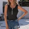 Summer Casual Solid Color Sleeveless Round Neck Small Sexy Zipper Decorated T-shirt Top