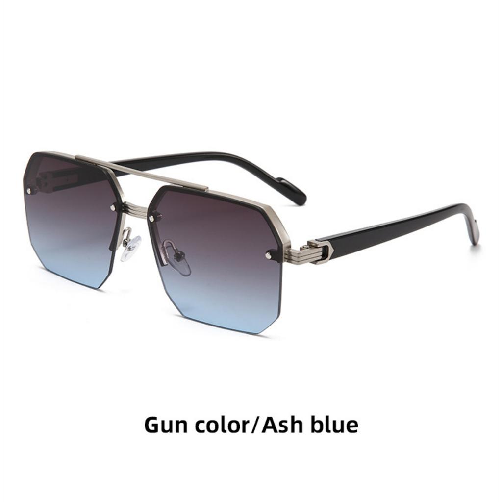 Metal Double Beam Square Sunglasses Men Half Frame Pilot Fashion Advanced Personality Stylish Eyewear