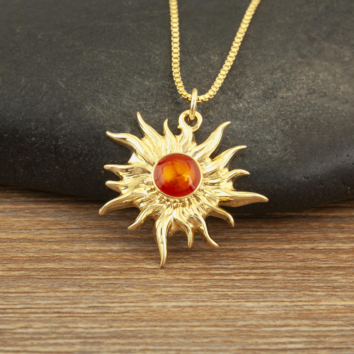 

Nidin Bohemian Style Sun Pendant Necklace With Stone Vintage Inspired Sunburst Choker For Women Dainty Boho Jewelry Party Gifts рожевий червоний колір