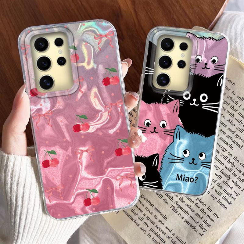 Case For Samsung Galaxy  A56 S24 S25 Plus Ultra A15 A25 A55 A35 A16 A26 A36 Phone Cover Gradient Color Cat Leopard Print Bumper