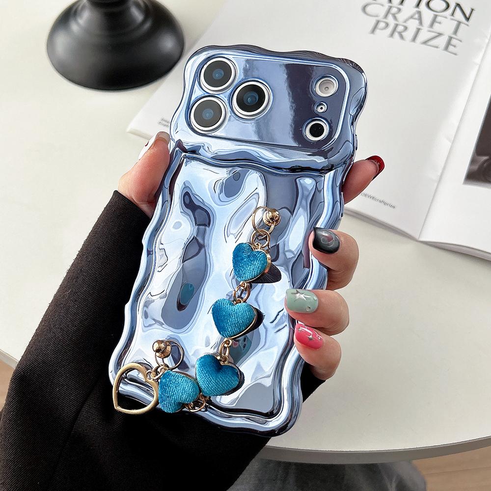 

Heart Bracelet Stone Pattern Phone Case For iPhone 17 16 15 14 13 Pro Max Wave Edge Electroplated Soft Shockproof Silicone Cover iPhone Air