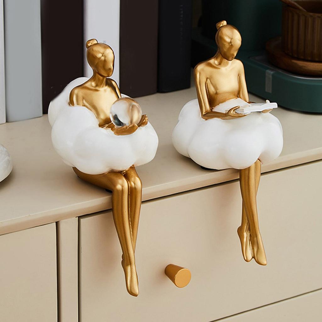 Artistic Cloud Girl Figurine Resins Abstract Craft Thinker Statue for Desk Decoration Gift for Students and Art Lover