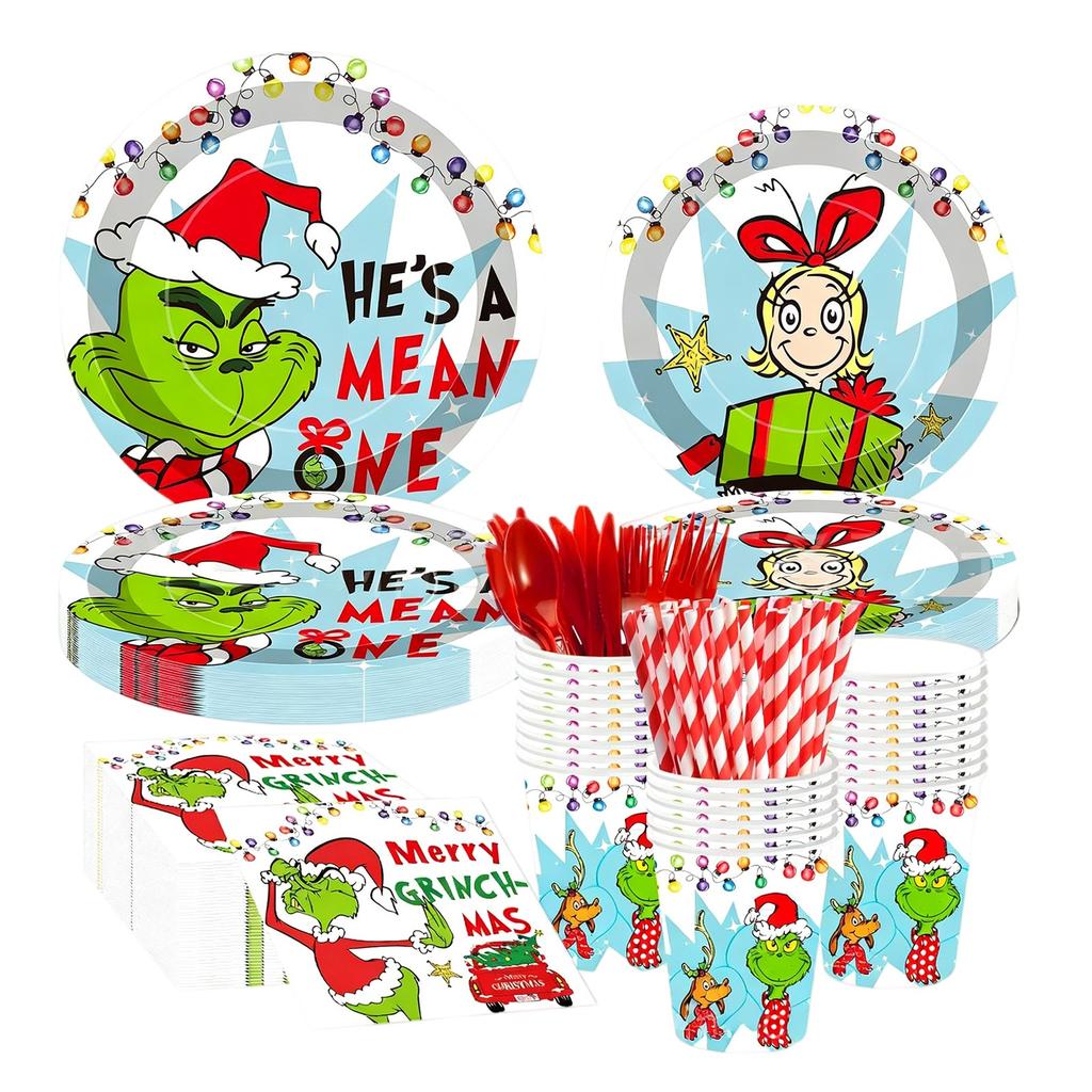 Christmas Party Decoration Tableware, Paper Cup Sets, Supplies, Paper Plates, Tissues, Tablecloths, Disposable Tableware Covers.