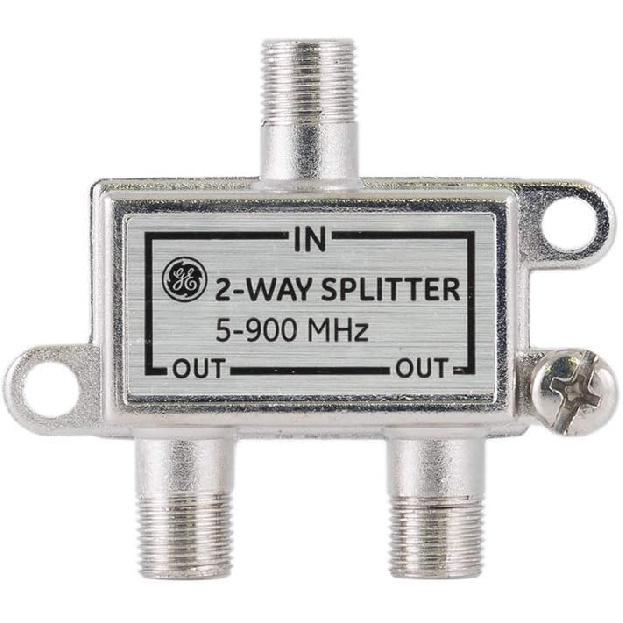 GE 2-Way Coaxial Cable Splitter, 5-900 MHZ Range, RG59 RG6 Coax Compatible, Audio, Video, Works with HD TV, Cable, Amplifiers, Amplified Antennas,