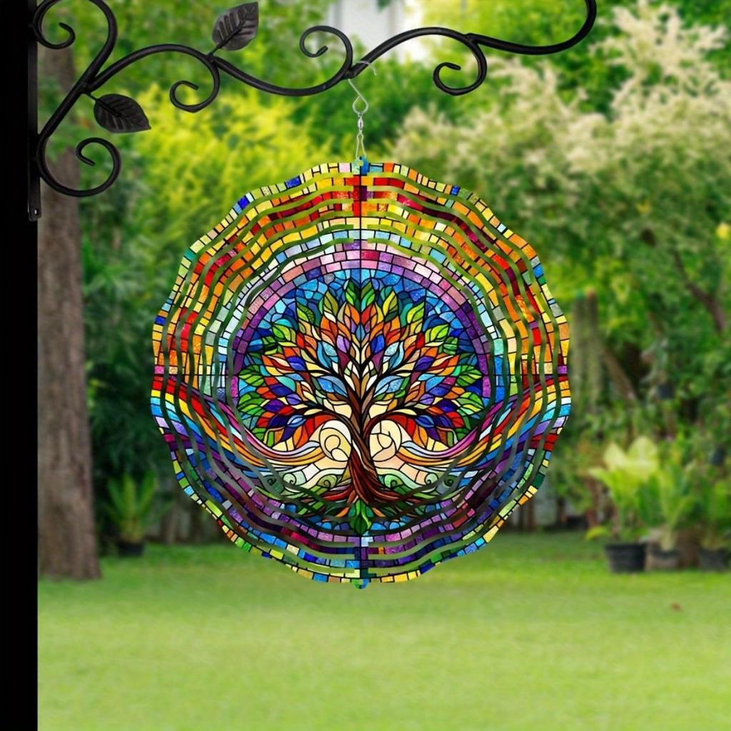 Vivid Tree of Life Spinner - 3D Stainless Steel Wind Sculpture with Colorful Leaves, Dynamic Hanging Garden Art for Indoor/Outdoor Decor