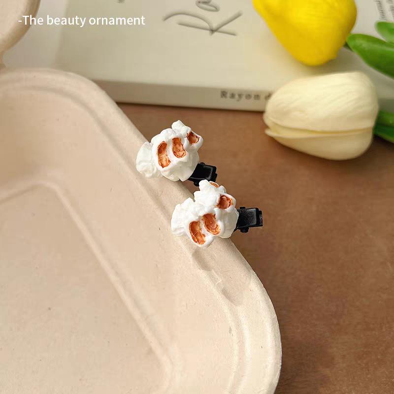 

2pcs 3D Simulation Popcorn Hair Clip Yellow and White Dual Color Design Fun Cute Style Daily Commuting Fashion Out on the Street