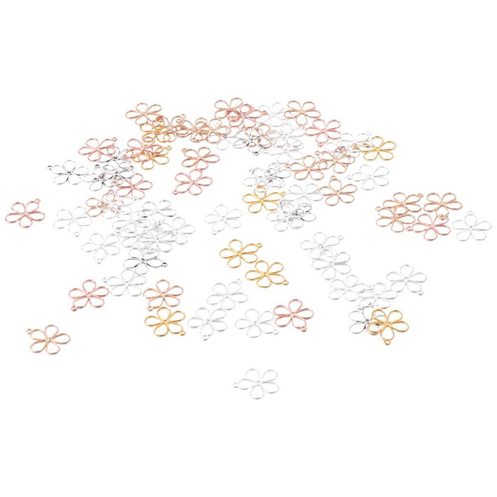 200Pcs  17*19MM Flower Pendants Alloy Alloy Open Back Small DIY  Bracelet