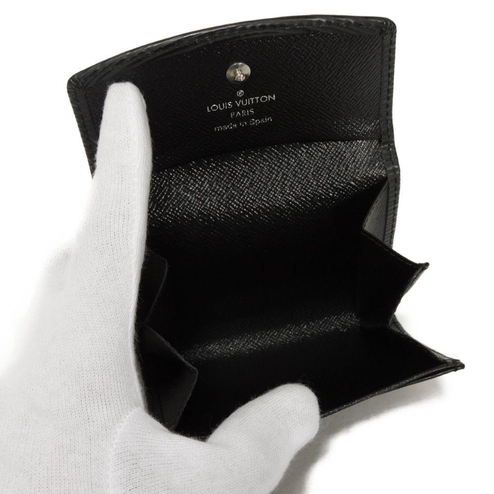 Used LV Logo Embossed Black Card Case with Gusset, Bifold, Epi Noir, 12564 Porte Monnaie Simple M63412 7943, Unisex
