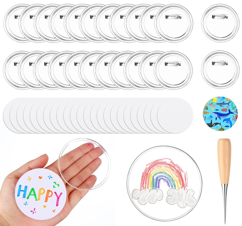 25 Packs Badge Making Kit 3Inch Make Your Own Badges Round Button Badge And 50 Pcs Paper And Awl For Kids Badge Blanks Button De