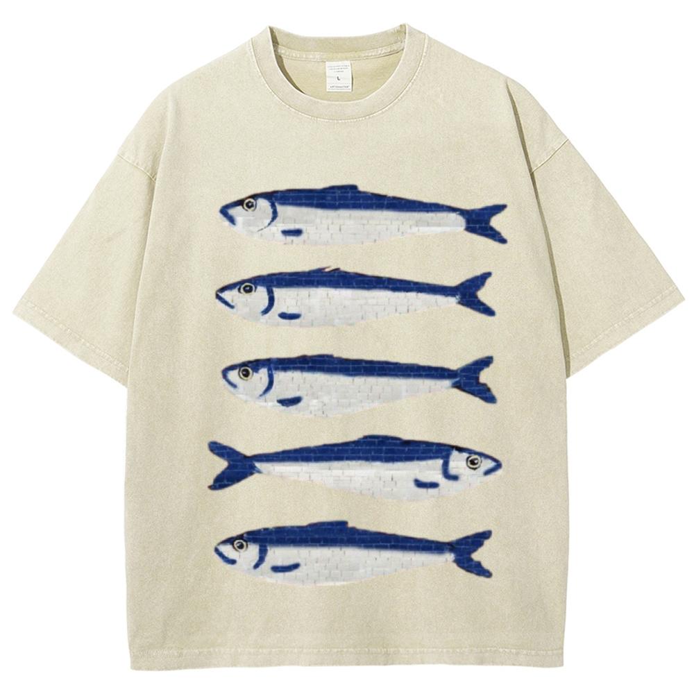 Vara Gojo desene animate pește sărat imprimare femei tricou larg spălare supradimensionată mânecă scurtă design la modă de vară top