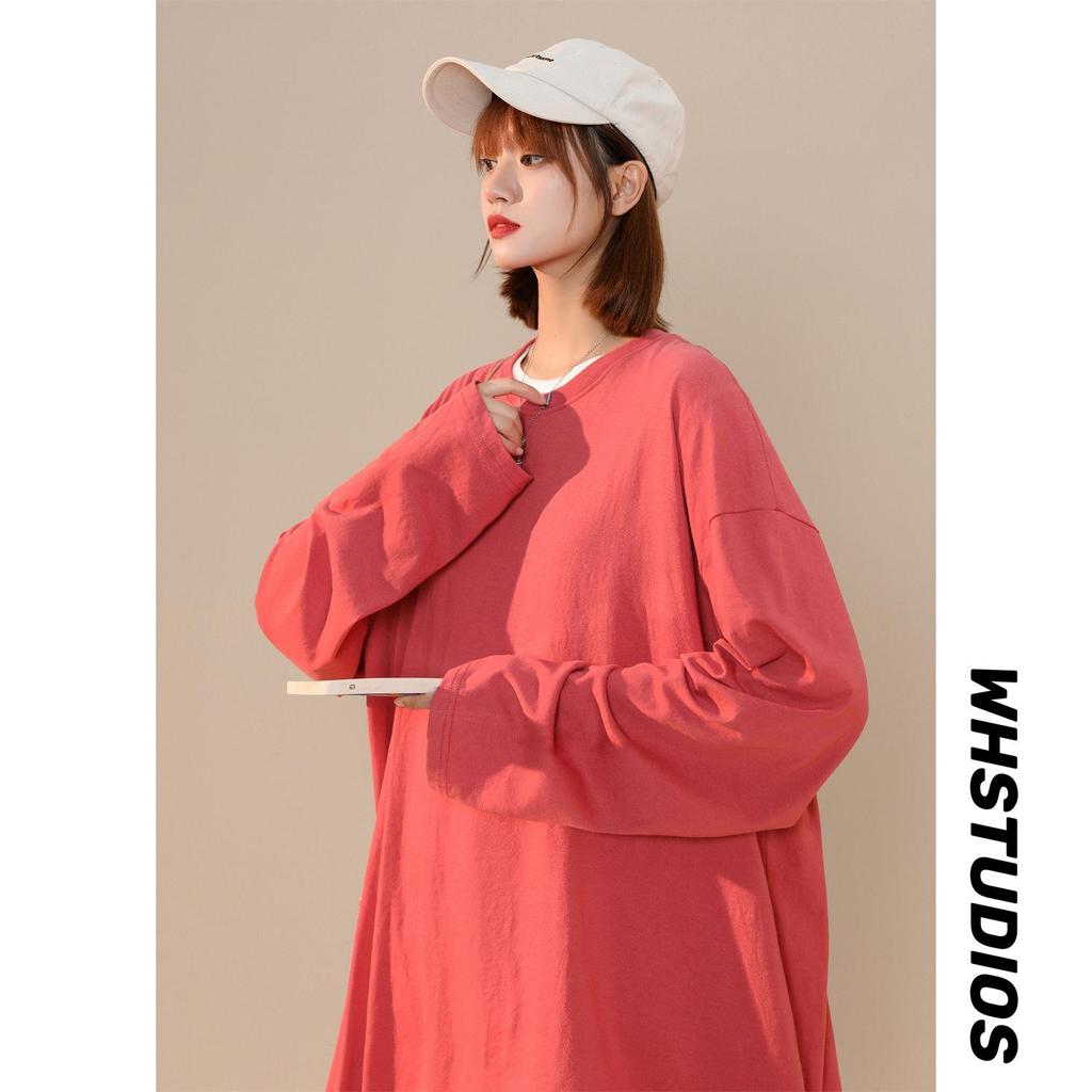 Men's Multicolor Long Sleeve Cotton T-shirt, Couple Outfit, Solid Color, Youth Style