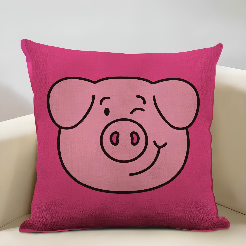 Percy Pig Cushion Cover Household Decoration Linen Sofa Cushion Cover: Skin-Friendly & Breathable with Invisible Zipper