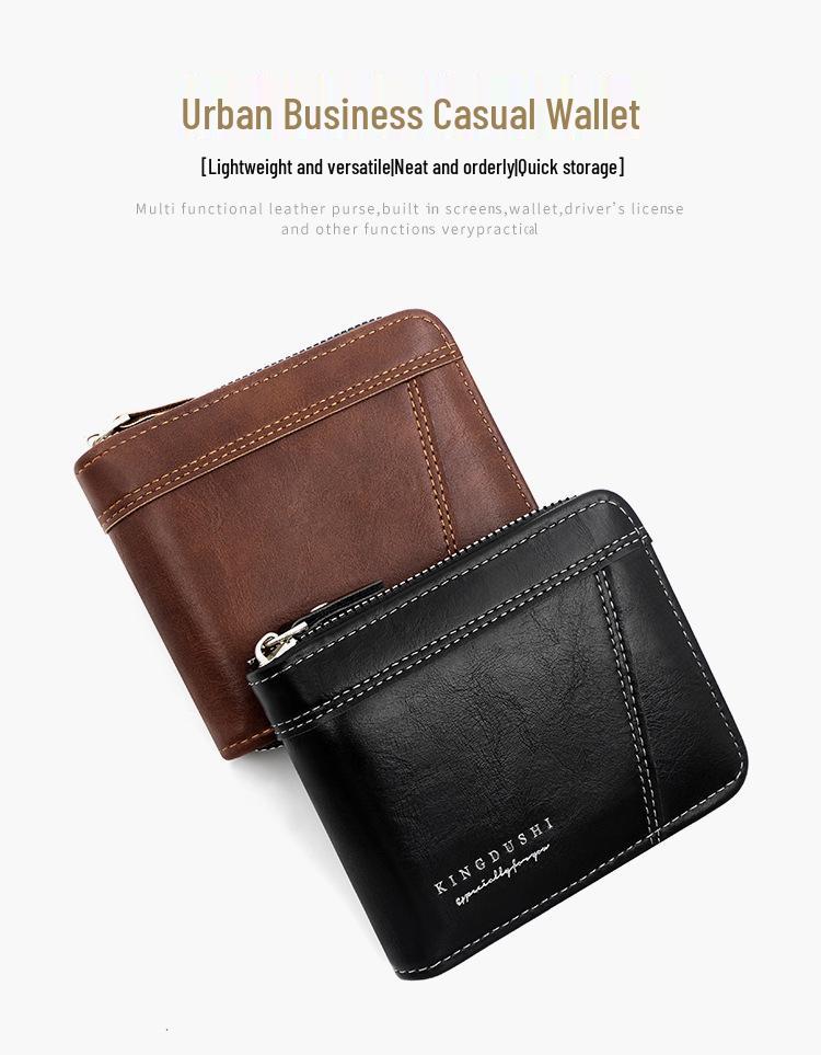 Kingdushi Men's Compact Zipper Wallet: Fashionable, Casual, Large Capacity with Multiple Card Slots