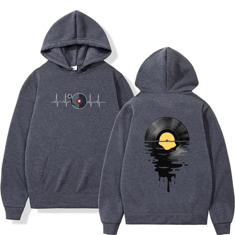 

Виниловая пластинка Принтованная толстовка Осень Зима Мужчины Женщины Повседневная Классическая Мода Свободный О-образный вырез Длинный рукав Топы Толстовки 3XL