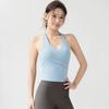 V-Neck Halter Sports Tank Top for Women with Chest Pads, Backless, Slimming Fitness Bra for Running, Pilates, Yoga, Beautiful Back, Summer