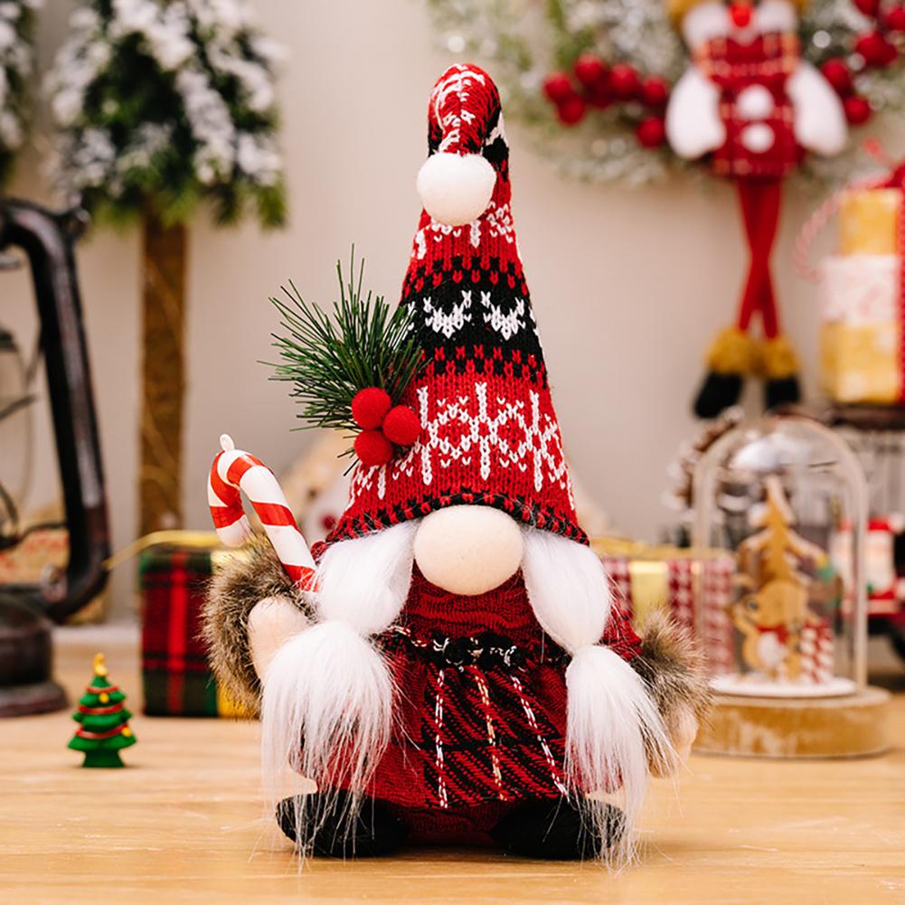 

Christmas Gnome Ornament Knitted Doll Fuzzy Christmas Gnome Figurine Fairy Tale Decor Christmas Table Centerpiece Gift 2