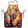 1pc Brush And Paint Can Printed Sleeveless Polyester Apron, Unisex Household Model, Home Kitchen Baking Work Apron