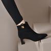 2025 autumn and winter new comfortable thick heel velvet short boots women's pointed foreign gas velvet soft leather frosted high heel fashion boots