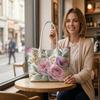 Elegant Watercolor Floral Print Large Tote Bag for Women Daily Use Shopping Travel Fashion Shoulder Handbag