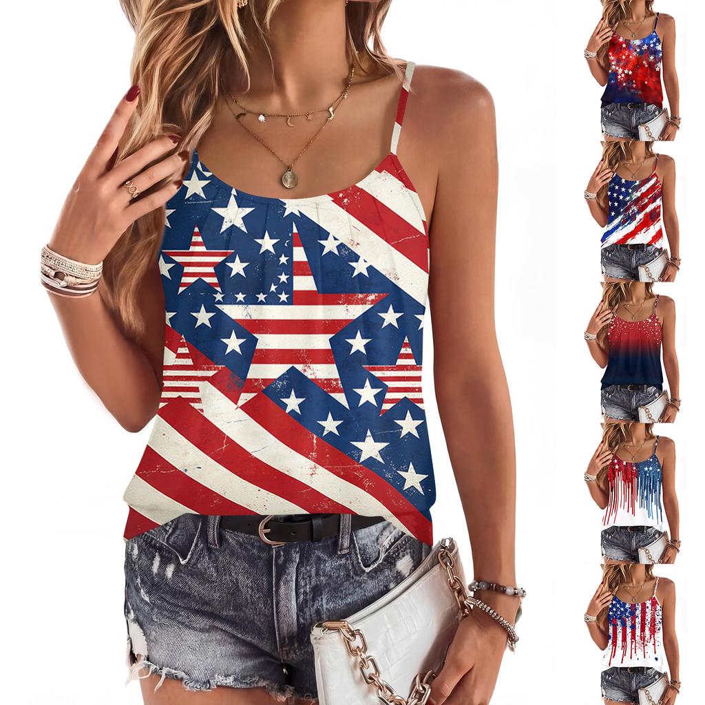 Women's Casual Sleeveless Camisole With Print And Pleated Vest Top