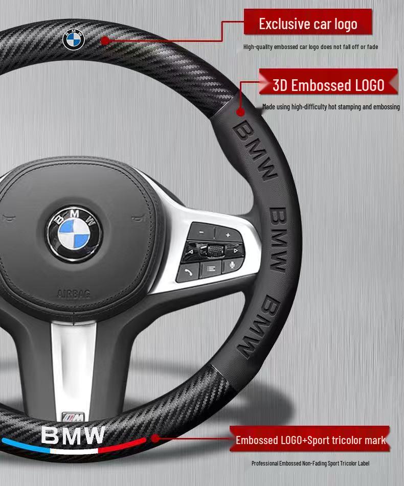 Carbon Fiber Suede Steering Wheel Cover for BMW 3, 4, 5, 7 Series & X1-X7 Models