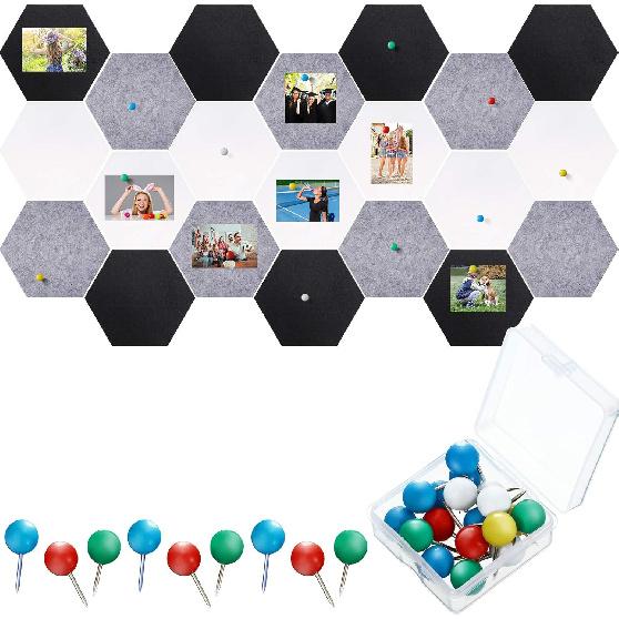 21 Pieces Pin Board Hexagon Felt Board Tiles Bulletin Board Memo Board Notice Board with 40 Pieces Push P for Home Office Classroom Wall Decor 5.9 x