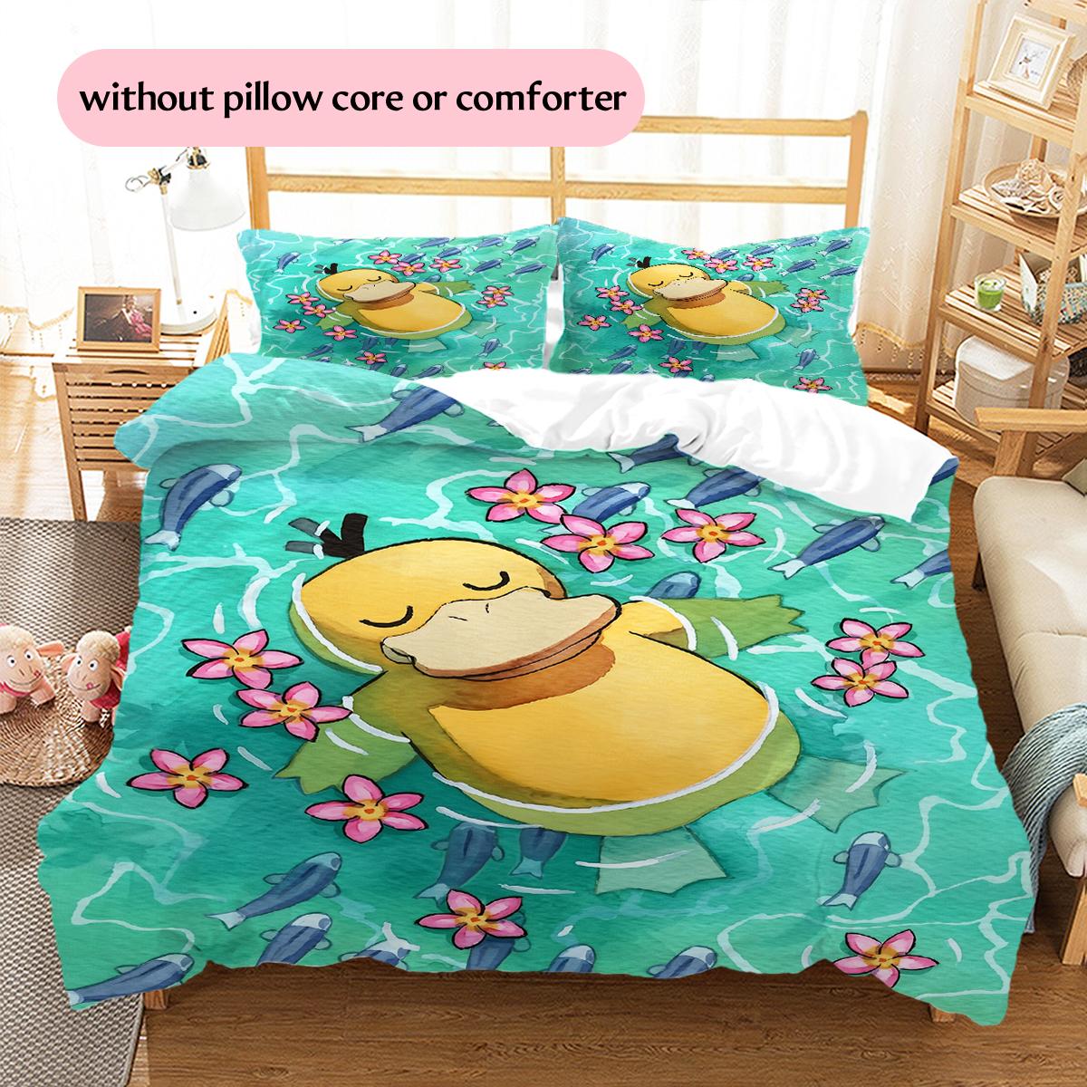 Постельное белье с рисунком Покемон Псайдак Декор для дома Подарок на день рождения (1 пододеяльник + 2 наволочки, без наполнителя) 200x220cm