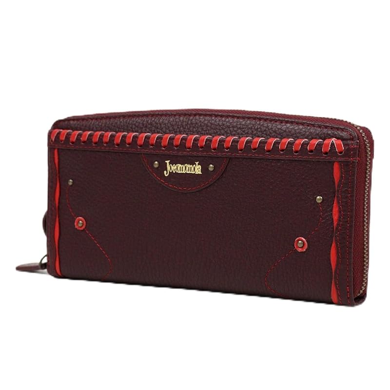 

[jocomomola] Hokomomora round zipper long wallet Leather stitching stitch flower 5380183 (Purple(62))