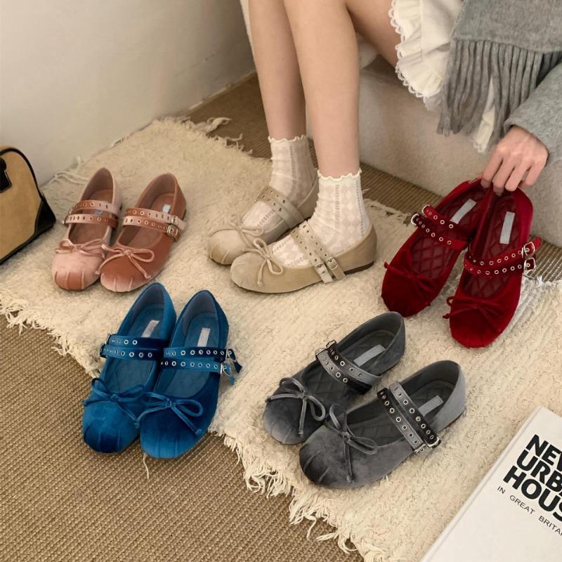 Soft-soled Version~ Gentle Gray Word with Mary Jane Single Shoes Women's Spring and Autumn Ballet Ladyshoes Flat-soled Grandma Shoes