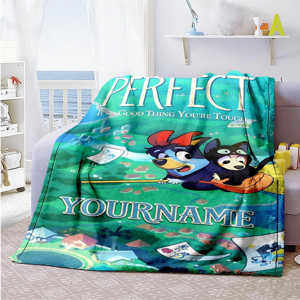 Bluey 45 Customize Your Name Blanket Lightweight Personalized Blanket Soft Warm Cozy Great for Seaside Bed Office Chair Bedding for All Occasions