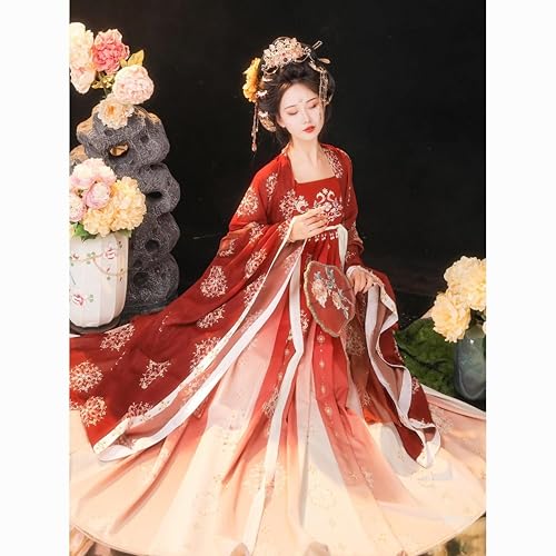 [Hosaku Co., Ltd.] Ancient Hanfu, Classical Beauty, Elegant Chinese Imperial Costume, Cosplay Set, Tang Dynasty Clothes, Haori, Long Skirt, 6-Piece Se