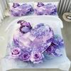 Latacaca 3pcs Purple Crystal Rose Bedding Set - 1 Duvet Cover + 2 Pillowcases Contemporary Sparkling Purple Roses & Butterflies