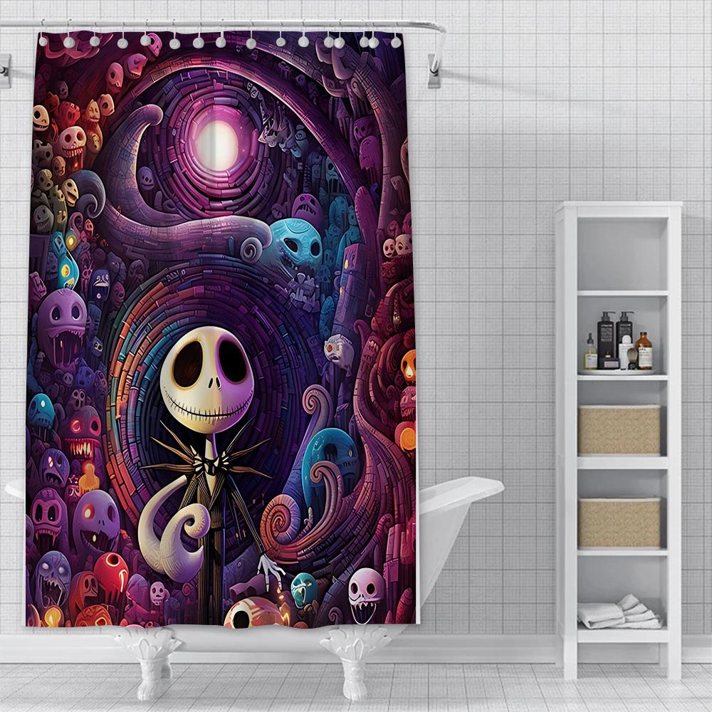 Dusche Jack Skellington Vorhang Wasserdicht Polyester Stoff Farbe Bunt Badezimmervorhänge Haus Badezimmer Dekor Vorhang Mit Haken