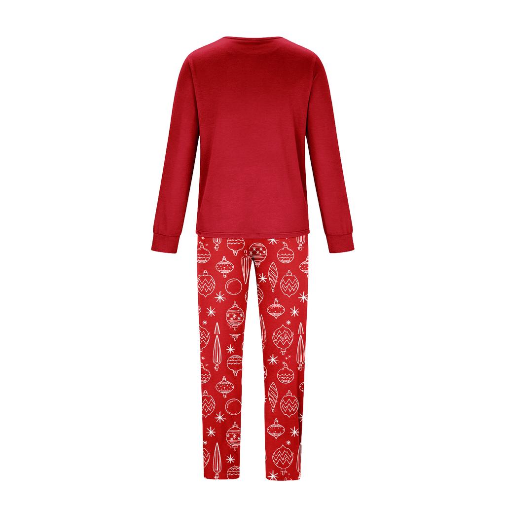 Family Matching Christmas Print Pajama Set, Round Neck Long Sleeve and Long Pants Loungewear for Holiday