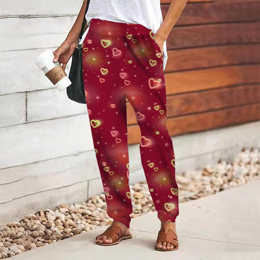 

Женщины Любят Брюки с Принтом На Шнуровке Эластичная Талия Свободные Брюки Повседневные Длинные Брюки Брюки с Карманами 8XL красный