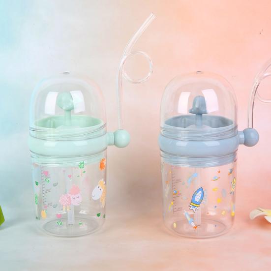 Whale Squirt Drinking Cup with Straw Leak Proof Reusable Sippy Cup for Kids 260ml Whale Fountain Tumbler for Party School Beach