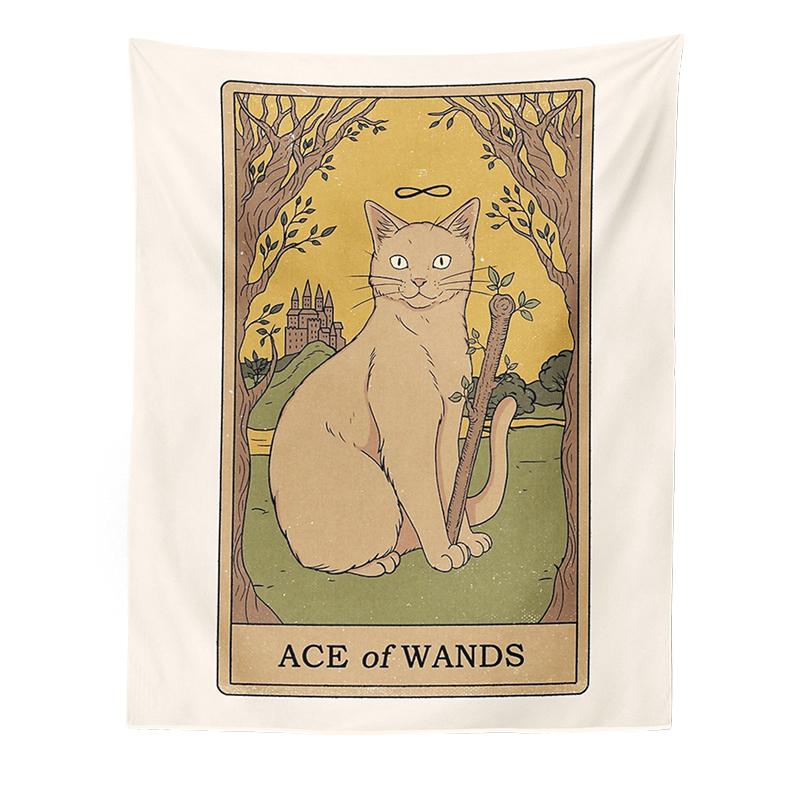 Cat Divination Witchcraft Tarot Card Tapestry Moon Phase Mat Wall Hanging Tapestries Occult Home Wall Decor