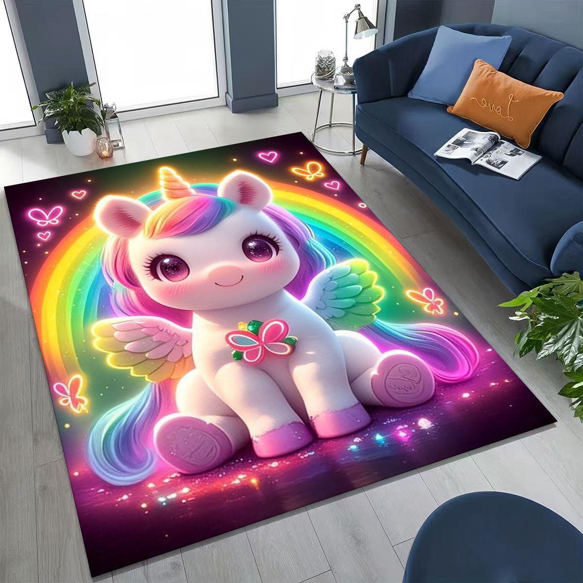 

Мультяшный Радужный Единорог Эльфы Девочка Подарок Ковер для Спальни Гостиной Дивана Домашний Придверный Коврик Декор, Большой Детский Игровой Нескользящий Напольный Коврик 80x120cm( 31x47in)