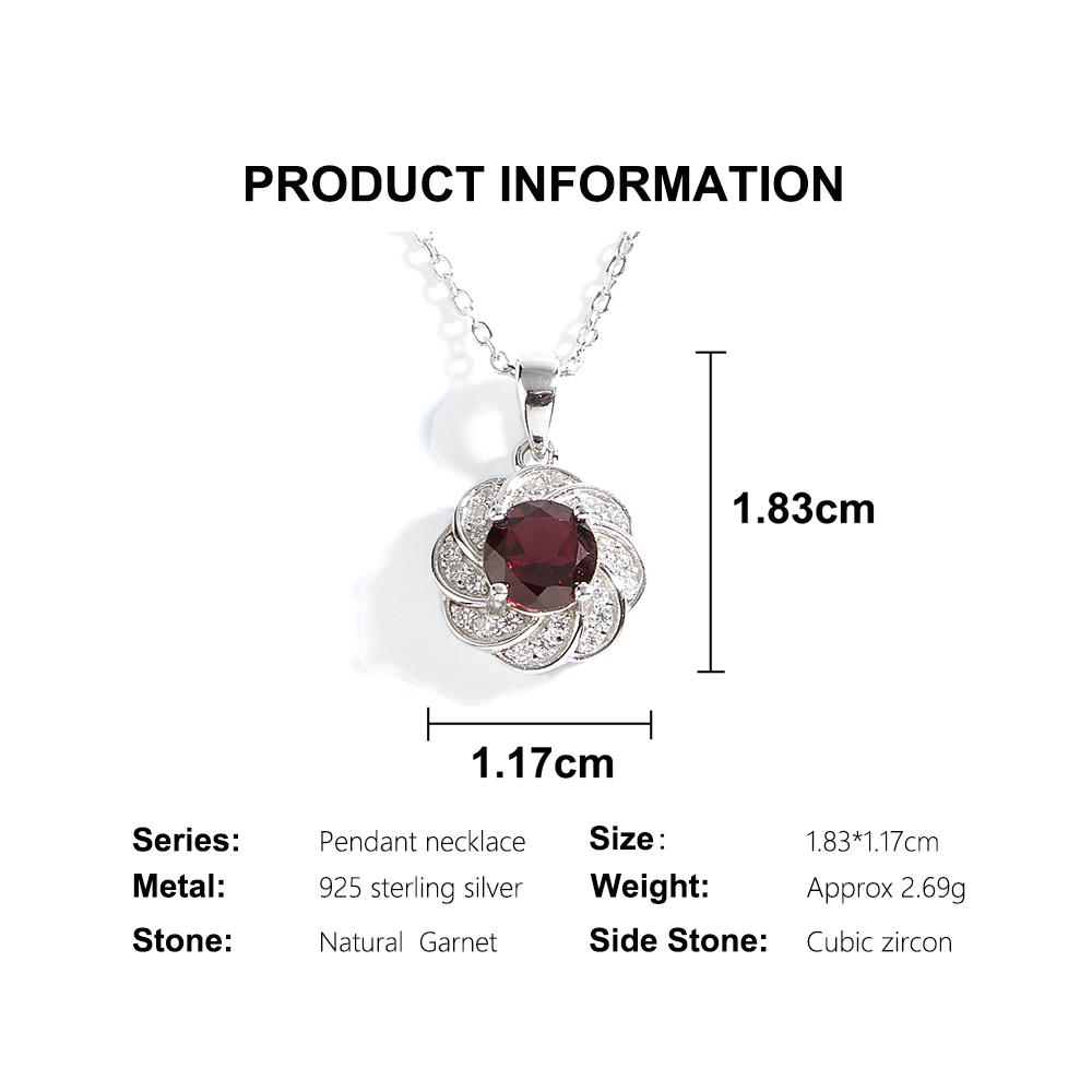 Flower Shape Design Women's Pendant 925 Sterling Silver Necklace Natural Round 6.0mm Rhodolite Garnet Jewelry for Proposal Gifts
