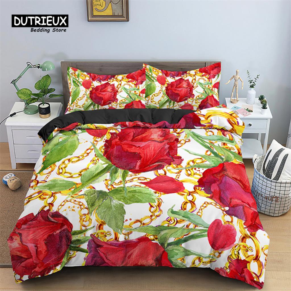 

Пододеяльник с цветочным рисунком, цветочные листья, комплект постельного белья King, весенний сад, цветущий сад, покрывало для одеяла, лепестки фермерского дома, ботанический узор EU single(135x200cm)