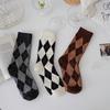 Female Spring and Summer Pure Cotton Retro Diamond Lattice Art Students In The Tube Socks